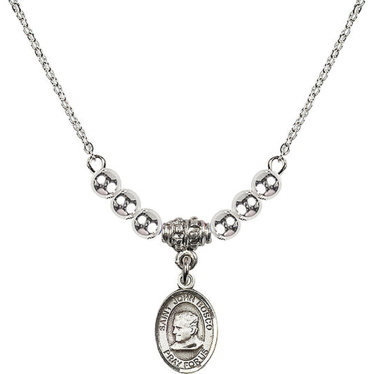 Sterling Silver Saint John Bosco Birthstone Necklace with Sterling Silver Beads - 9055