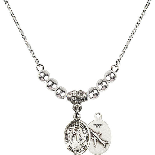 Sterling Silver Saint Joseph of Cupertino Birthstone Necklace with Sterling Silver Beads - 9057