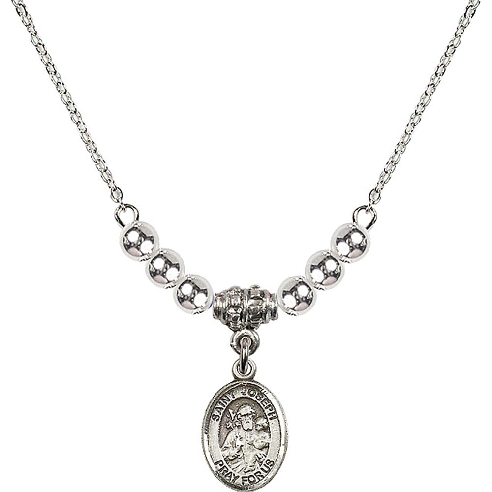 Sterling Silver Saint Joseph Birthstone Necklace with Sterling Silver Beads - 9058