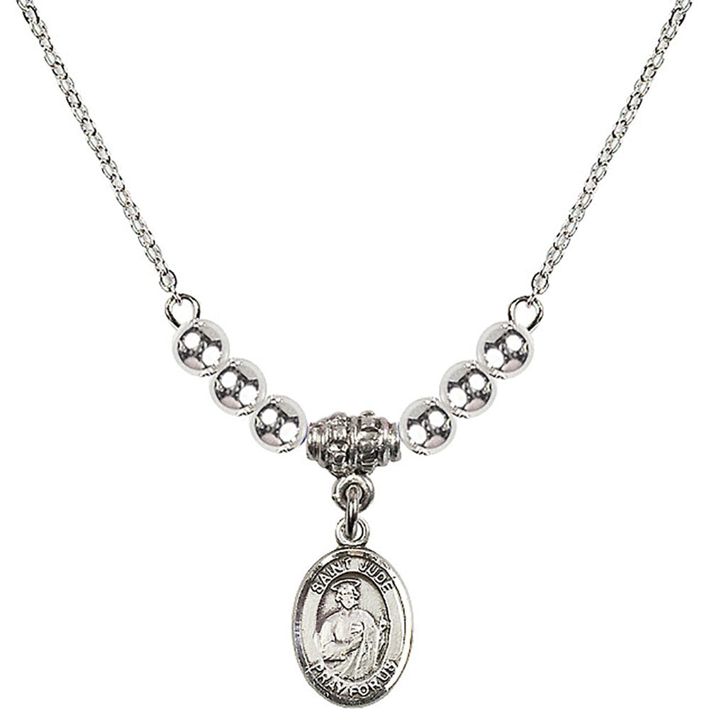 Sterling Silver Saint Jude Thaddeus Birthstone Necklace with Sterling Silver Beads - 9060