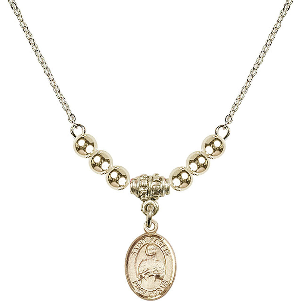 14kt Gold Filled Saint Kateri Tekakwitha Birthstone Necklace with Gold Filled Beads - 9061