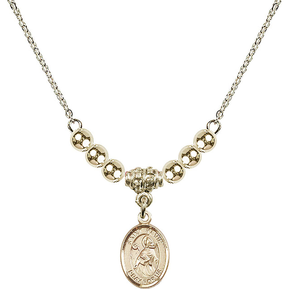 14kt Gold Filled Saint Kevin Birthstone Necklace with Gold Filled Beads - 9062