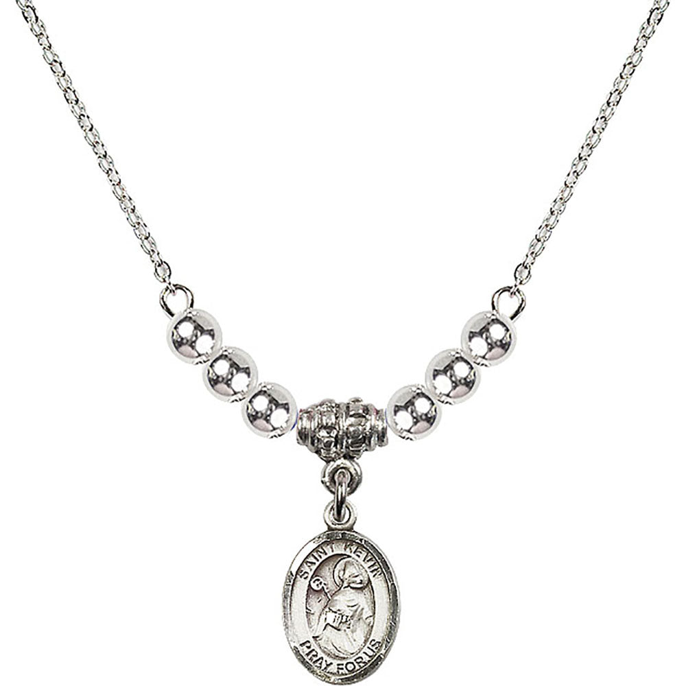 Sterling Silver Saint Kevin Birthstone Necklace with Sterling Silver Beads - 9062
