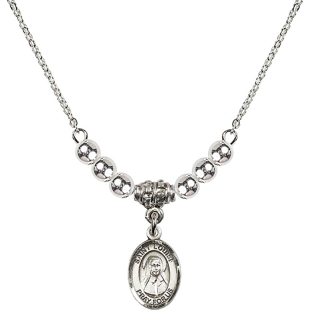 Sterling Silver Saint Louise de Marillac Birthstone Necklace with Sterling Silver Beads - 9064