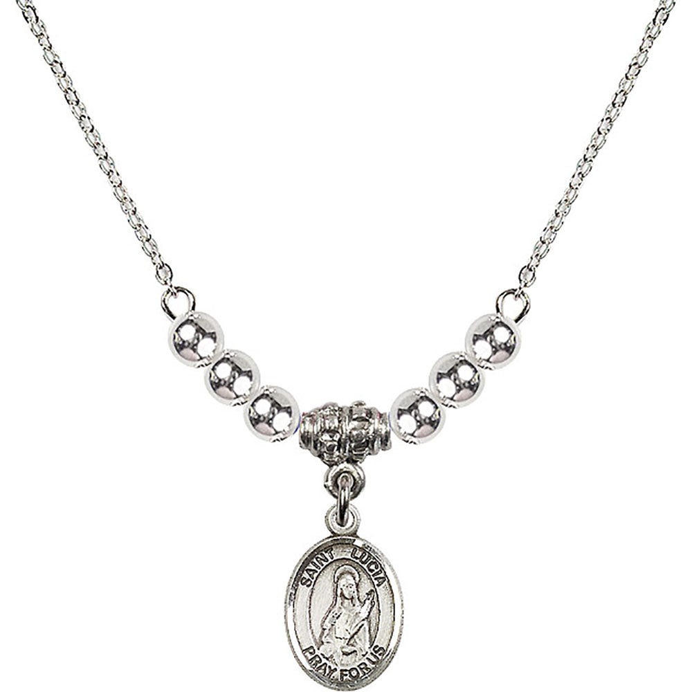 Sterling Silver Saint Lucia of Syracuse Birthstone Necklace with Sterling Silver Beads - 9065