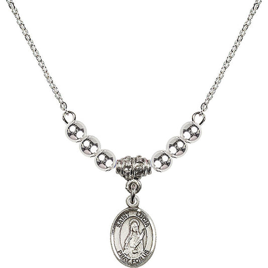 Sterling Silver Saint Lucia of Syracuse Birthstone Necklace with Sterling Silver Beads - 9065