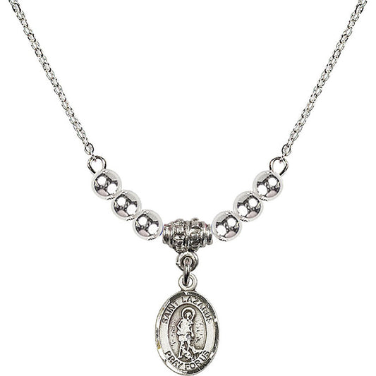 Sterling Silver Saint Lazarus Birthstone Necklace with Sterling Silver Beads - 9066