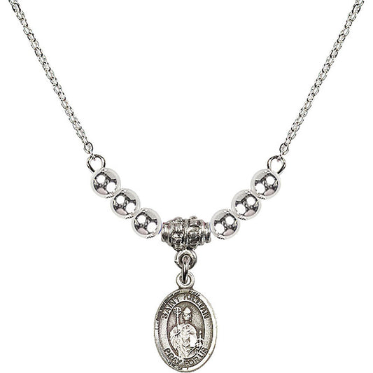 Sterling Silver Saint Kilian Birthstone Necklace with Sterling Silver Beads - 9067