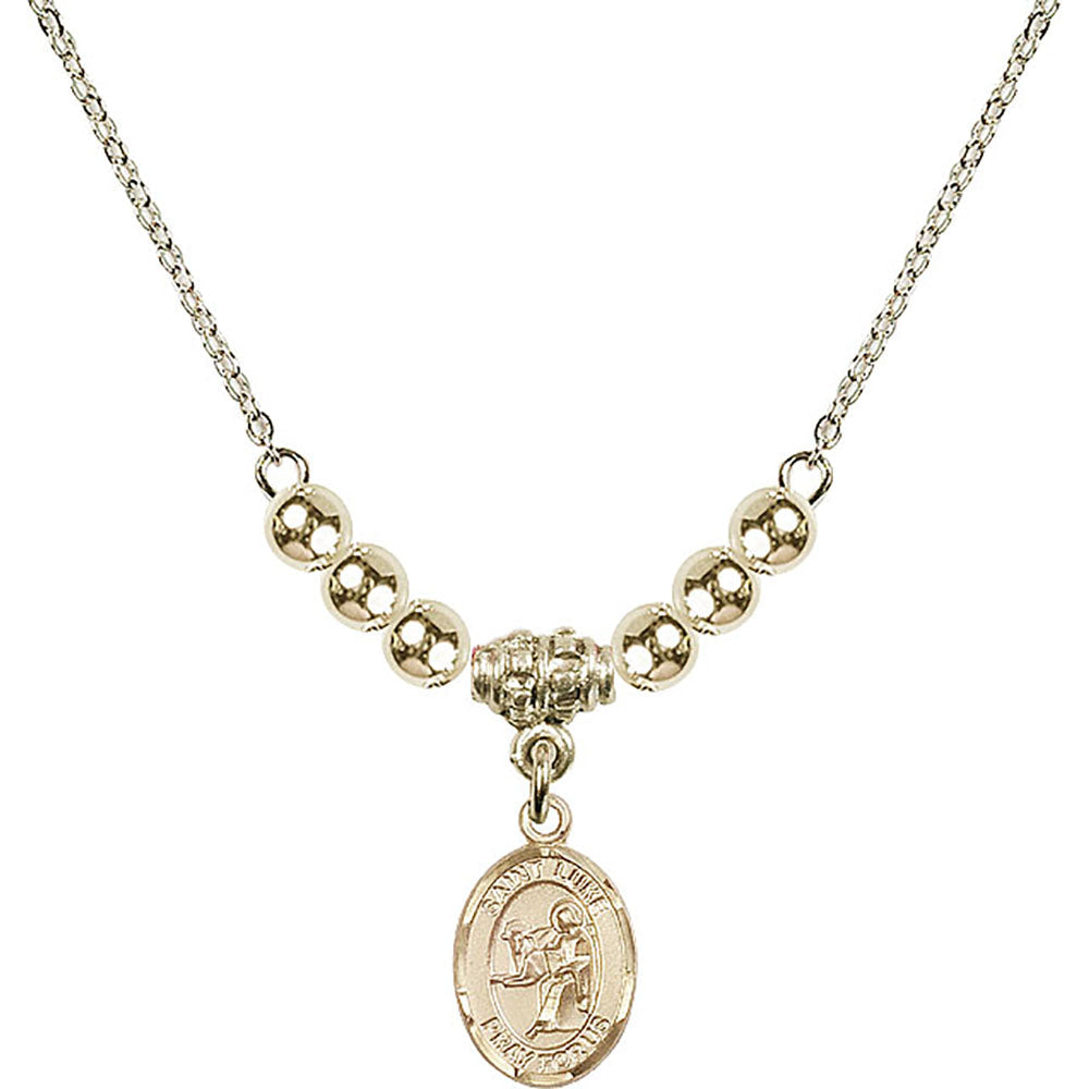 14kt Gold Filled Saint Luke the Apostle Birthstone Necklace with Gold Filled Beads - 9068