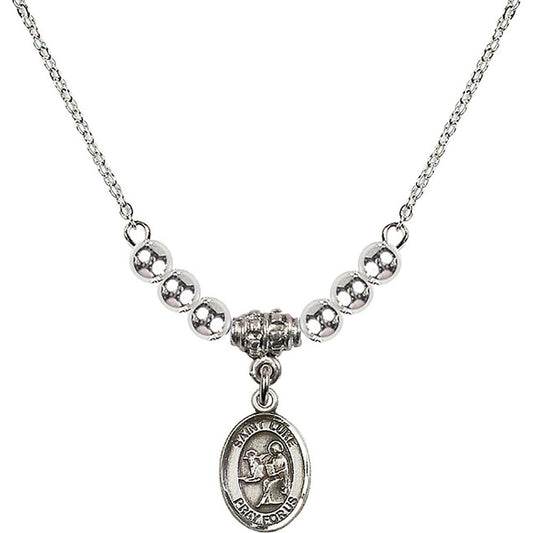 Sterling Silver Saint Luke the Apostle Birthstone Necklace with Sterling Silver Beads - 9068