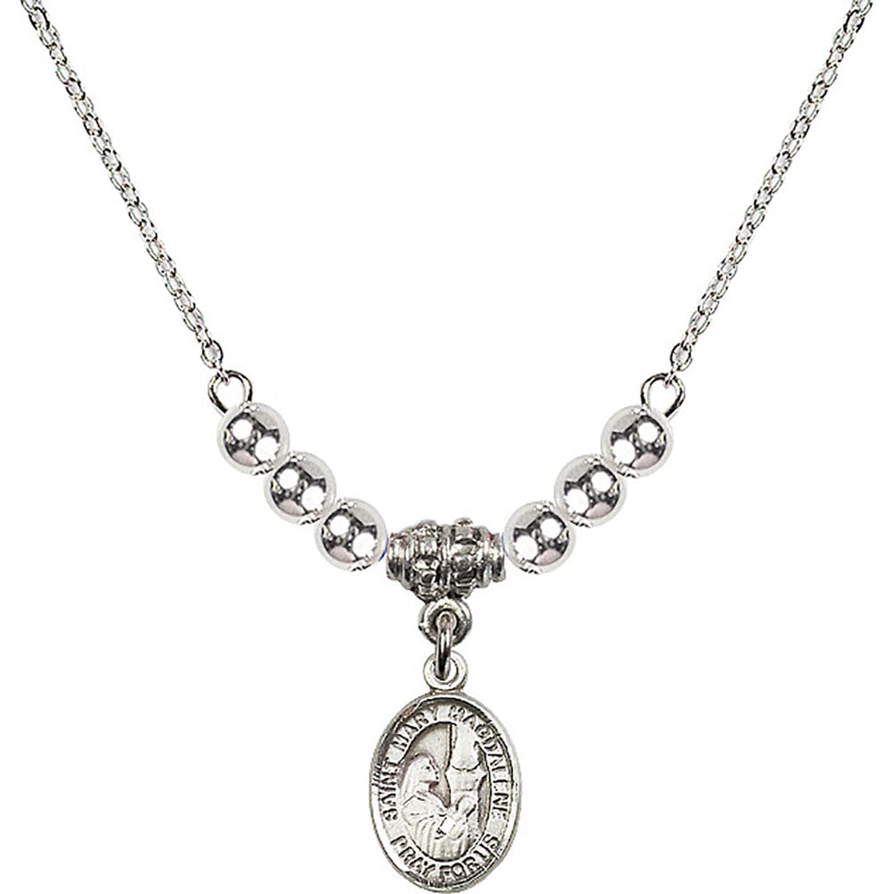 Sterling Silver Saint Mary Magdalene Birthstone Necklace with Sterling Silver Beads - 9071