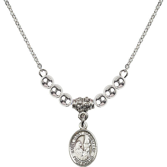 Sterling Silver Saint Mary Magdalene Birthstone Necklace with Sterling Silver Beads - 9071