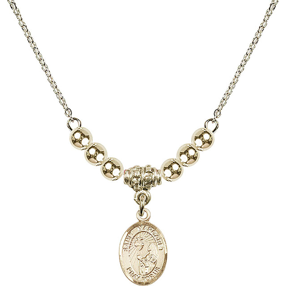 14kt Gold Filled Saint Margaret Mary Alacoque Birthstone Necklace with Gold Filled Beads - 9072