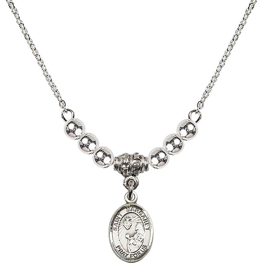 Sterling Silver Saint Margaret Mary Alacoque Birthstone Necklace with Sterling Silver Beads - 9072