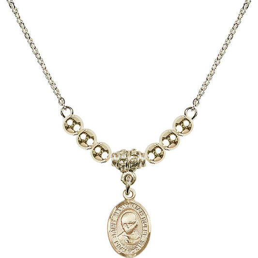 14kt Gold Filled Saint Maximilian Kolbe Birthstone Necklace with Gold Filled Beads - 9073