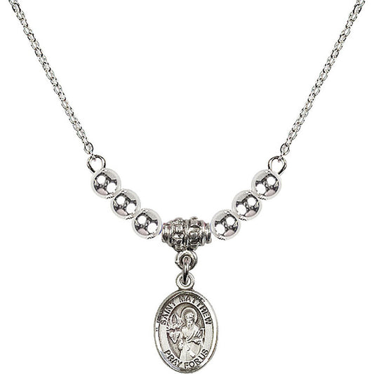 Sterling Silver Saint Matthew the Apostle Birthstone Necklace with Sterling Silver Beads - 9074