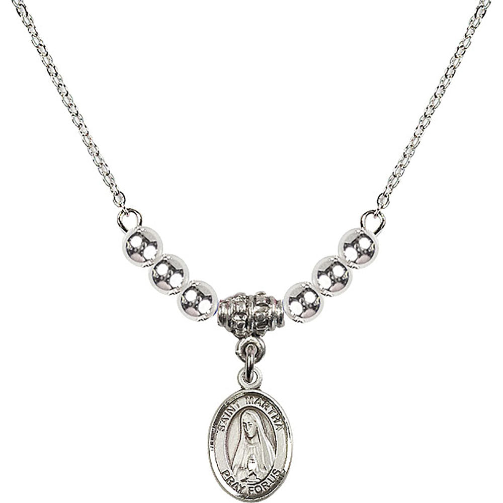 Sterling Silver Saint Martha Birthstone Necklace with Sterling Silver Beads - 9075