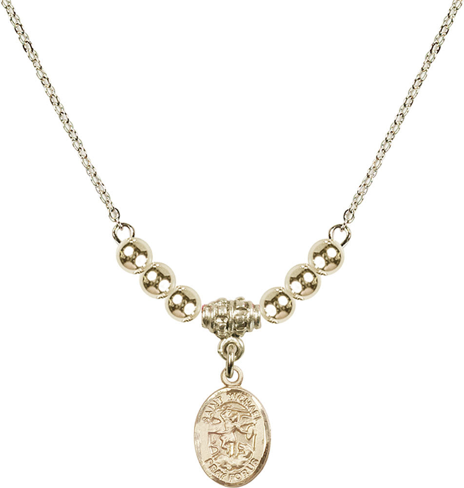 14kt Gold Filled Saint Michael the Archangel Birthstone Necklace with Gold Filled Beads - 9076
