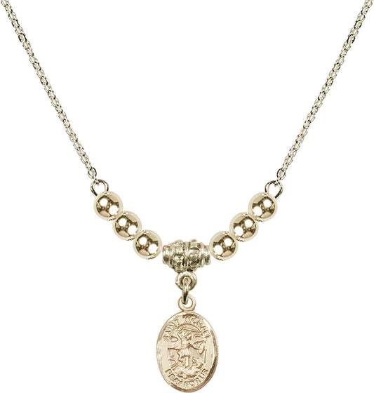 14kt Gold Filled Saint Michael the Archangel Birthstone Necklace with Gold Filled Beads - 9076