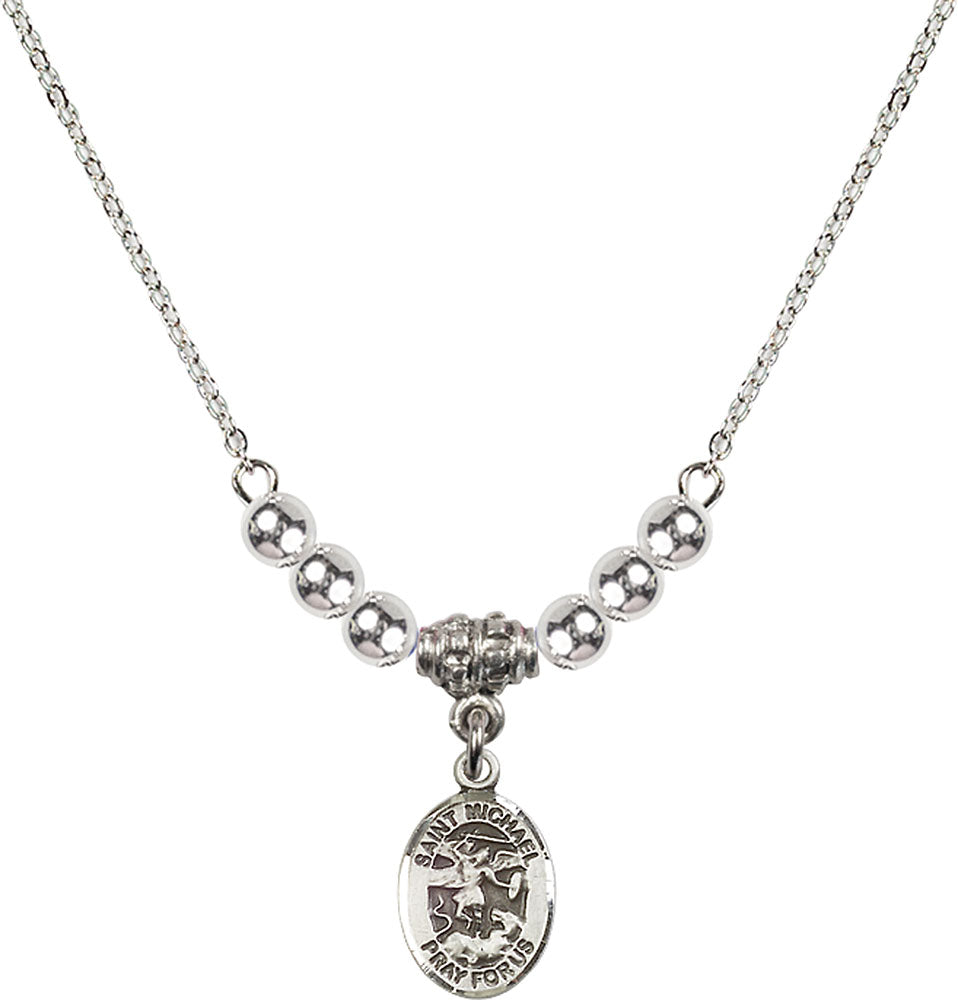 Sterling Silver Saint Michael the Archangel Birthstone Necklace with Sterling Silver Beads - 9076