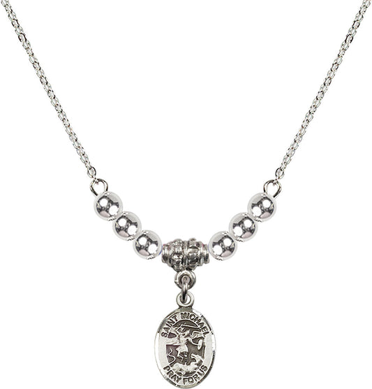 Sterling Silver Saint Michael the Archangel Birthstone Necklace with Sterling Silver Beads - 9076