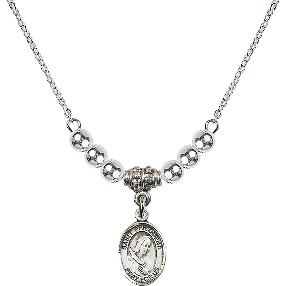 Sterling Silver Saint Philomena Birthstone Necklace with Sterling Silver Beads - 9077
