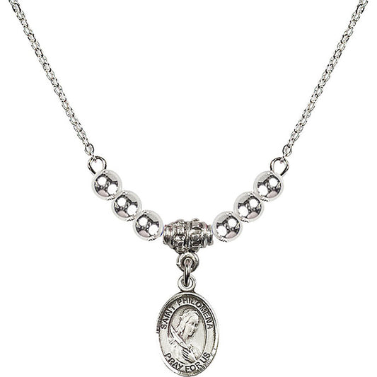 Sterling Silver Saint Philomena Birthstone Necklace with Sterling Silver Beads - 9077