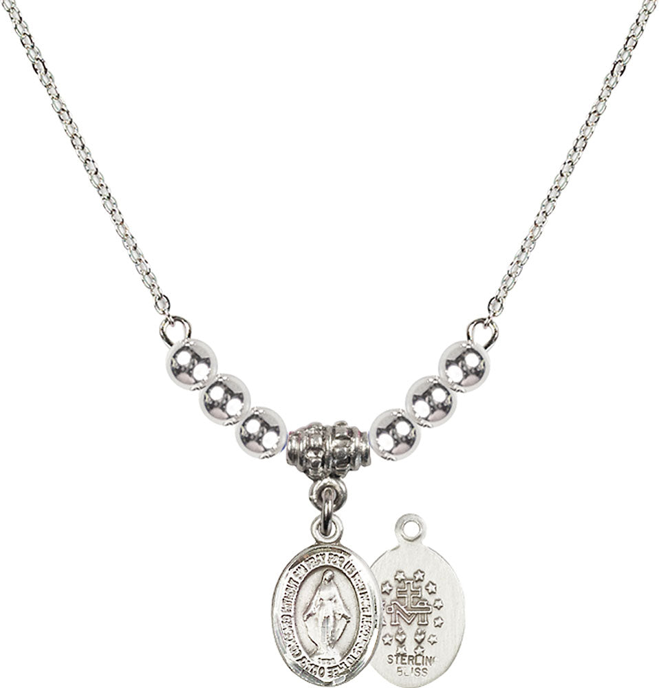 Sterling Silver Miraculous Birthstone Necklace with Sterling Silver Beads - 9078