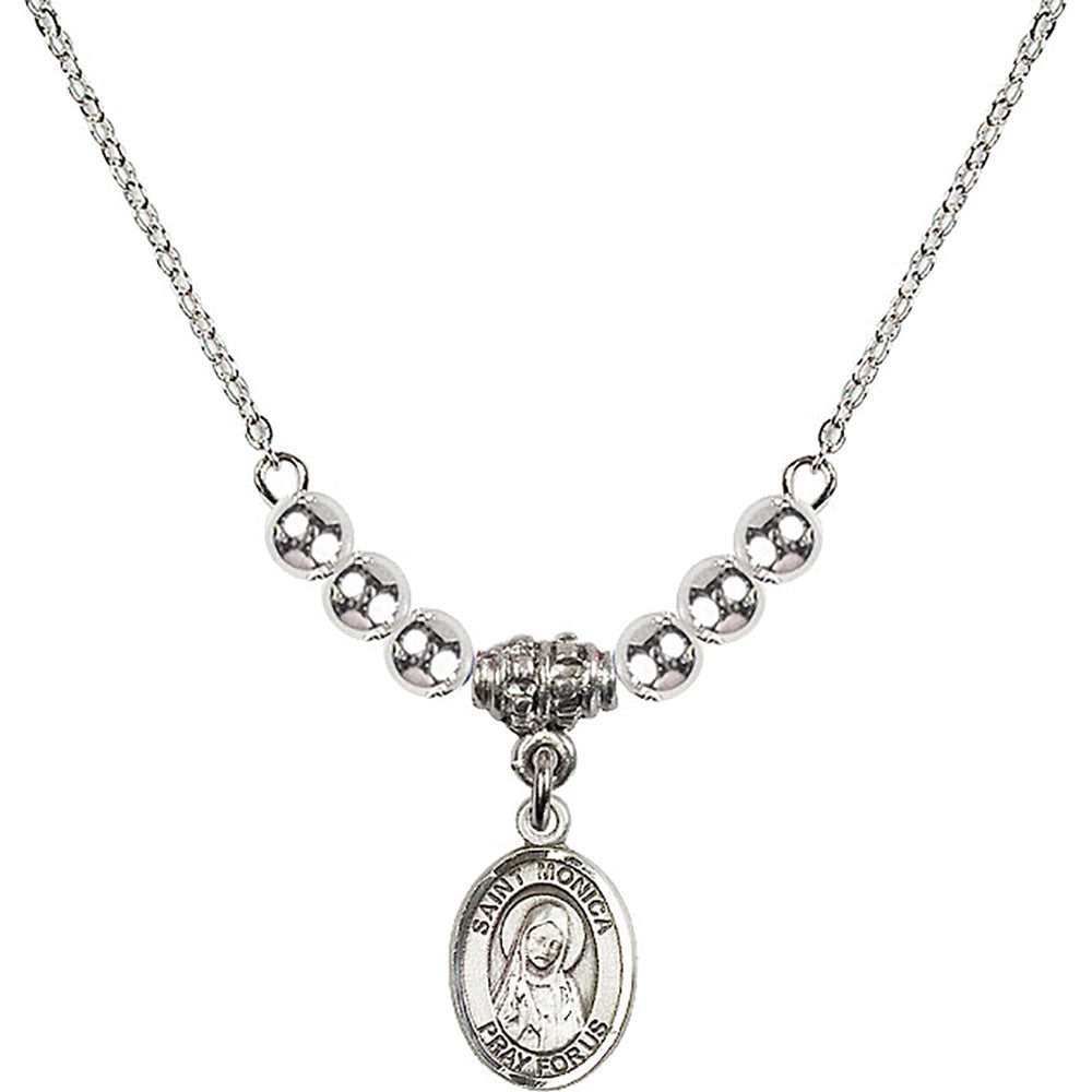 Sterling Silver Saint Monica Birthstone Necklace with Sterling Silver Beads - 9079