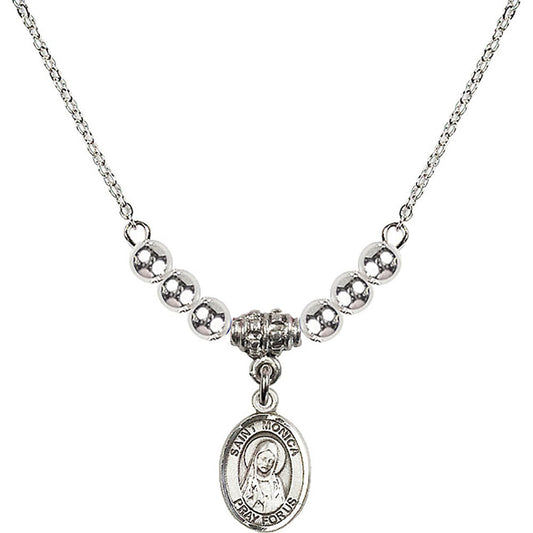 Sterling Silver Saint Monica Birthstone Necklace with Sterling Silver Beads - 9079