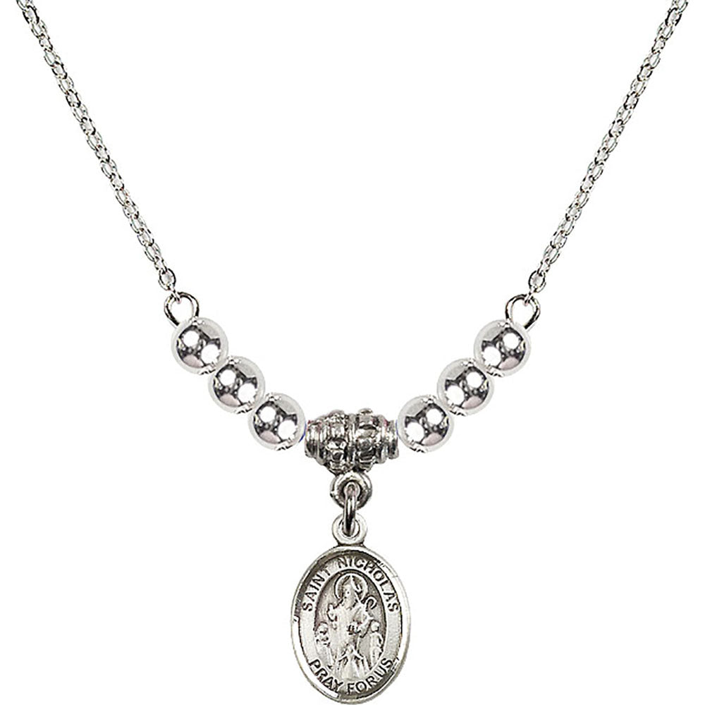 Sterling Silver Saint Nicholas Birthstone Necklace with Sterling Silver Beads - 9080