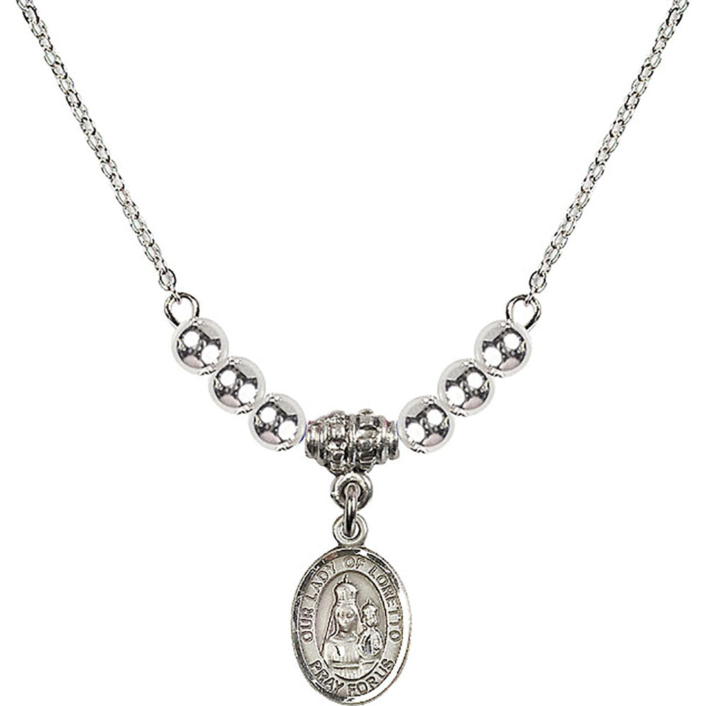 Sterling Silver Our Lady of Loretto Birthstone Necklace with Sterling Silver Beads - 9082