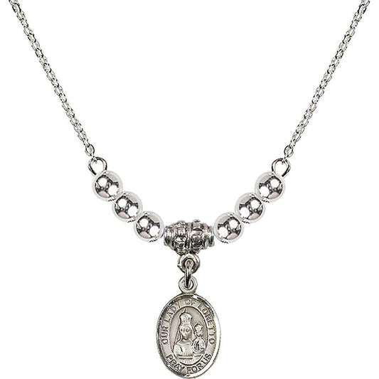 Sterling Silver Our Lady of Loretto Birthstone Necklace with Sterling Silver Beads - 9082