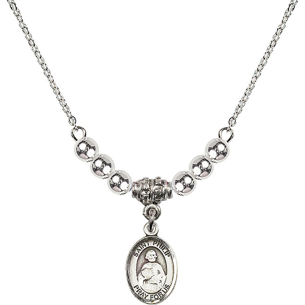 Sterling Silver Saint Philip the Apostle Birthstone Necklace with Sterling Silver Beads - 9083
