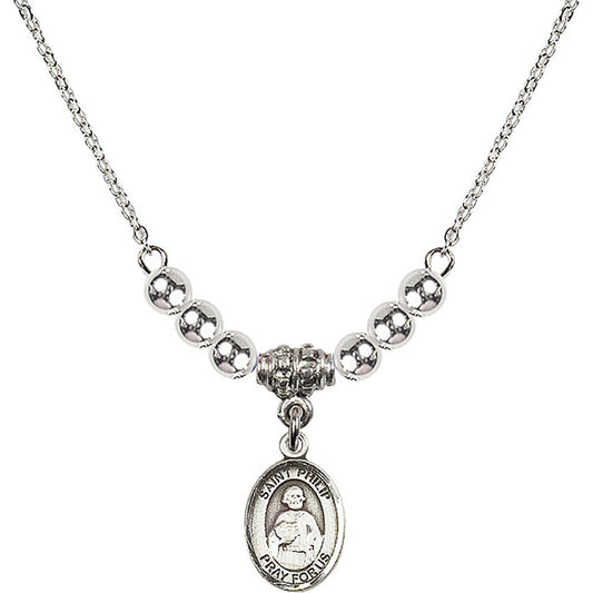 Sterling Silver Saint Philip the Apostle Birthstone Necklace with Sterling Silver Beads - 9083