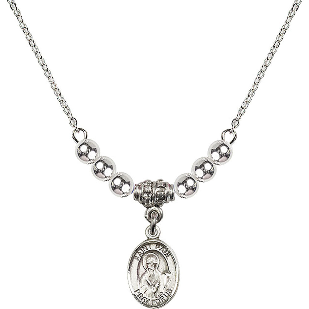 Sterling Silver Saint Paul the Apostle Birthstone Necklace with Sterling Silver Beads - 9086
