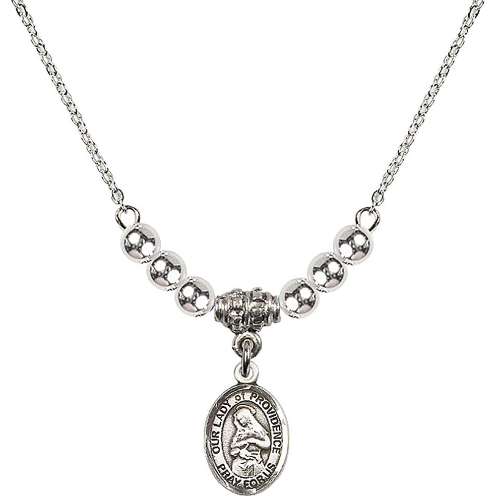 Sterling Silver Our Lady of Providence Birthstone Necklace with Sterling Silver Beads - 9087