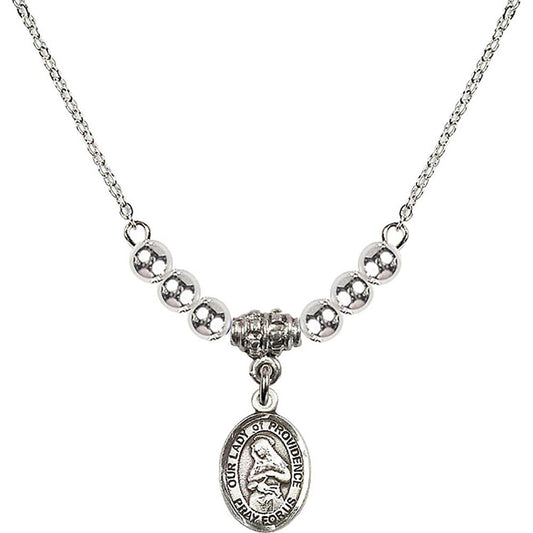 Sterling Silver Our Lady of Providence Birthstone Necklace with Sterling Silver Beads - 9087