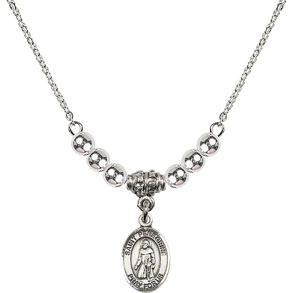 Sterling Silver Saint Peregrine Laziosi Birthstone Necklace with Sterling Silver Beads - 9088