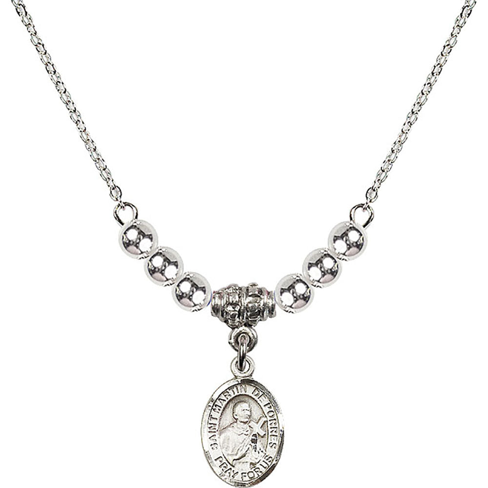 Sterling Silver Saint Martin de Porres Birthstone Necklace with Sterling Silver Beads - 9089