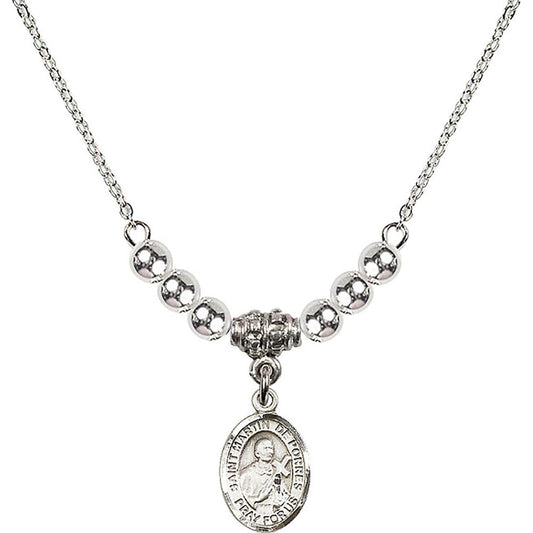 Sterling Silver Saint Martin de Porres Birthstone Necklace with Sterling Silver Beads - 9089