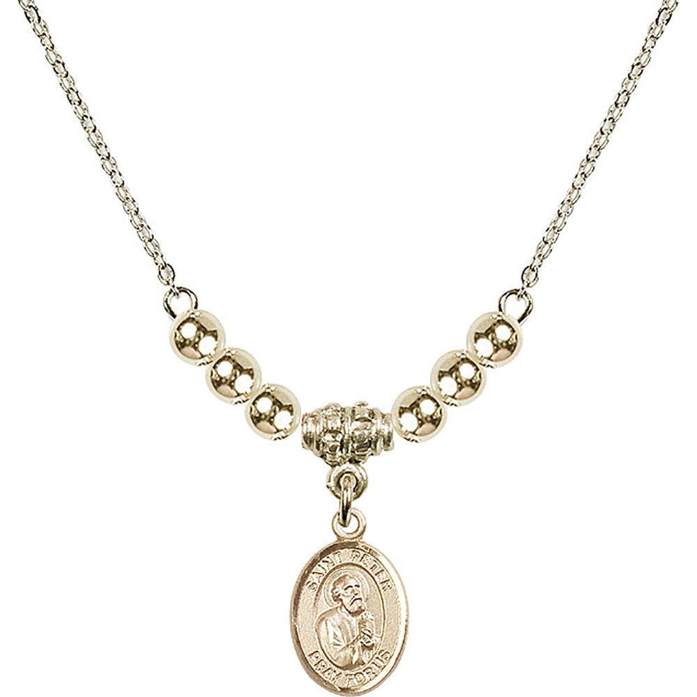 14kt Gold Filled Saint Peter the Apostle Birthstone Necklace with Gold Filled Beads - 9090