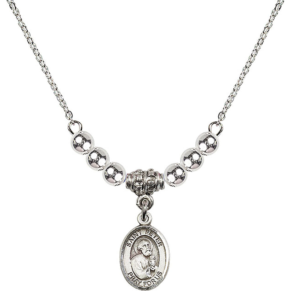 Sterling Silver Saint Peter the Apostle Birthstone Necklace with Sterling Silver Beads - 9090