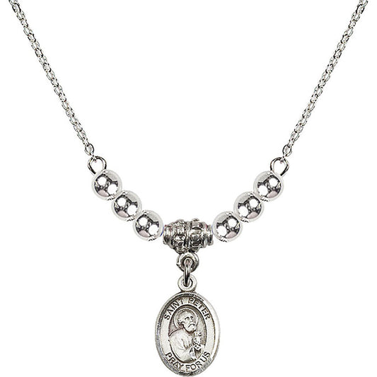 Sterling Silver Saint Peter the Apostle Birthstone Necklace with Sterling Silver Beads - 9090