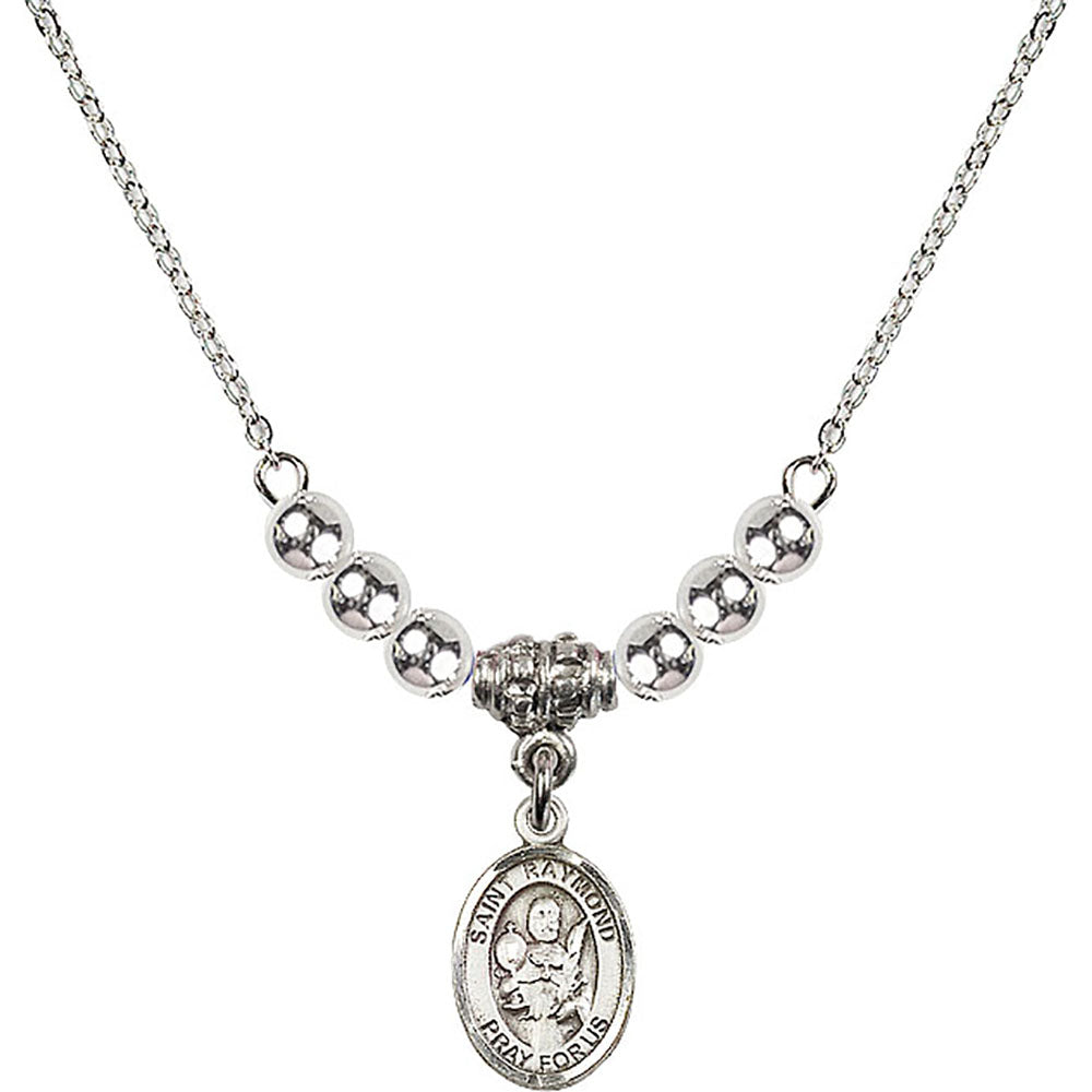 Sterling Silver Saint Raymond Nonnatus Birthstone Necklace with Sterling Silver Beads - 9091