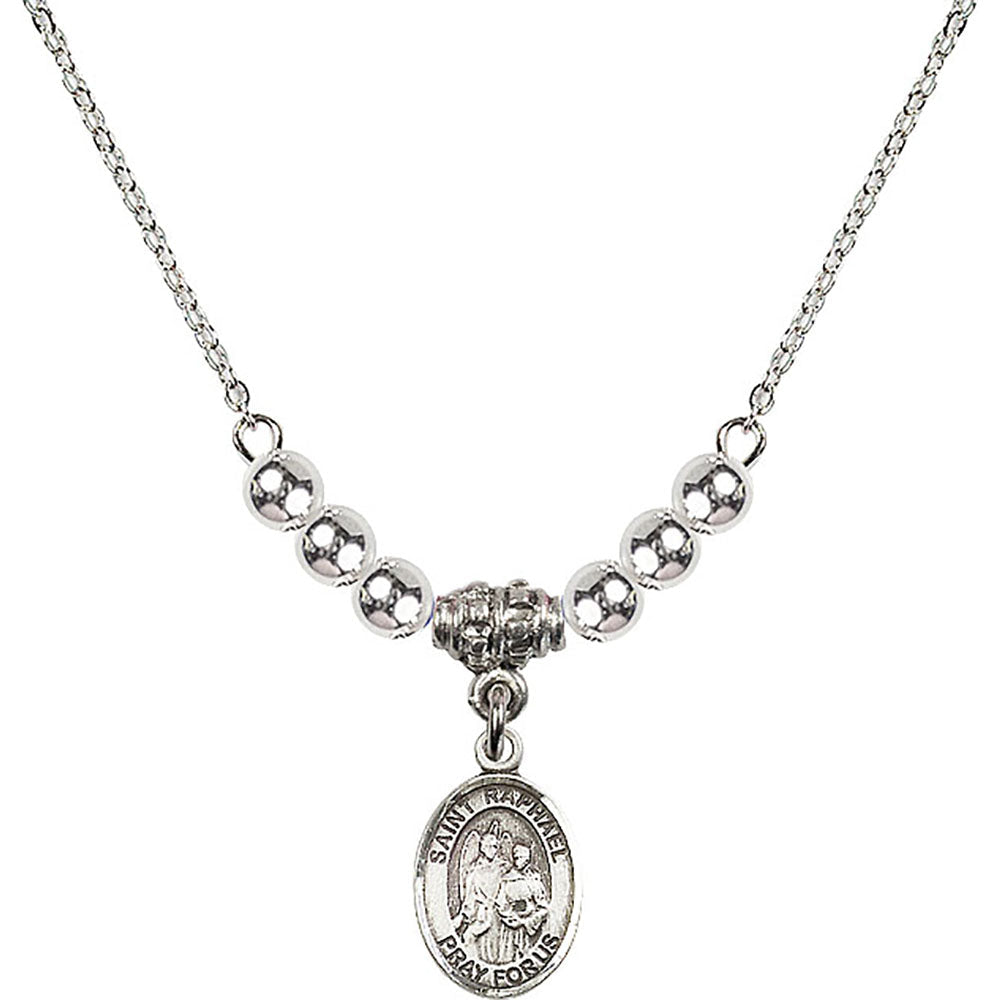 Sterling Silver Saint Raphael the Archangel Birthstone Necklace with Sterling Silver Beads - 9092