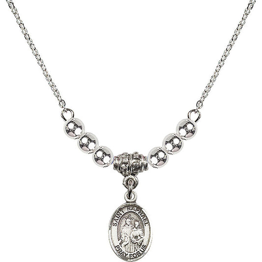 Sterling Silver Saint Raphael the Archangel Birthstone Necklace with Sterling Silver Beads - 9092
