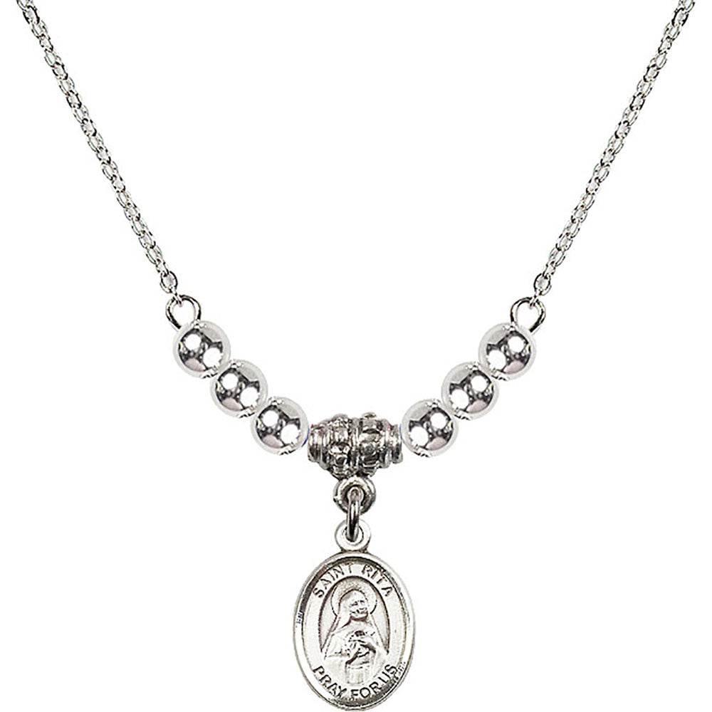 Sterling Silver Saint Rita of Cascia Birthstone Necklace with Sterling Silver Beads - 9094