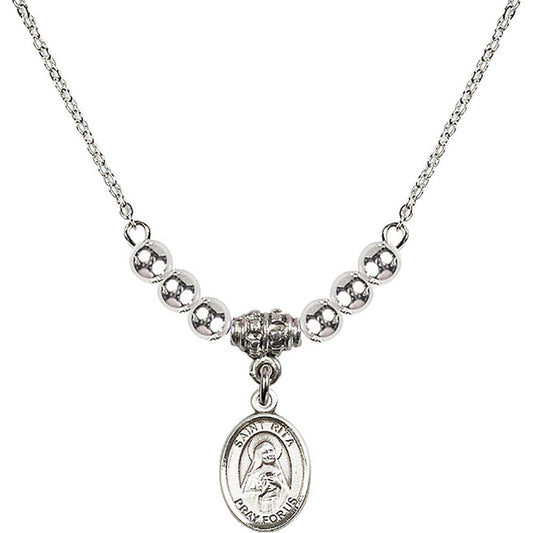 Sterling Silver Saint Rita of Cascia Birthstone Necklace with Sterling Silver Beads - 9094