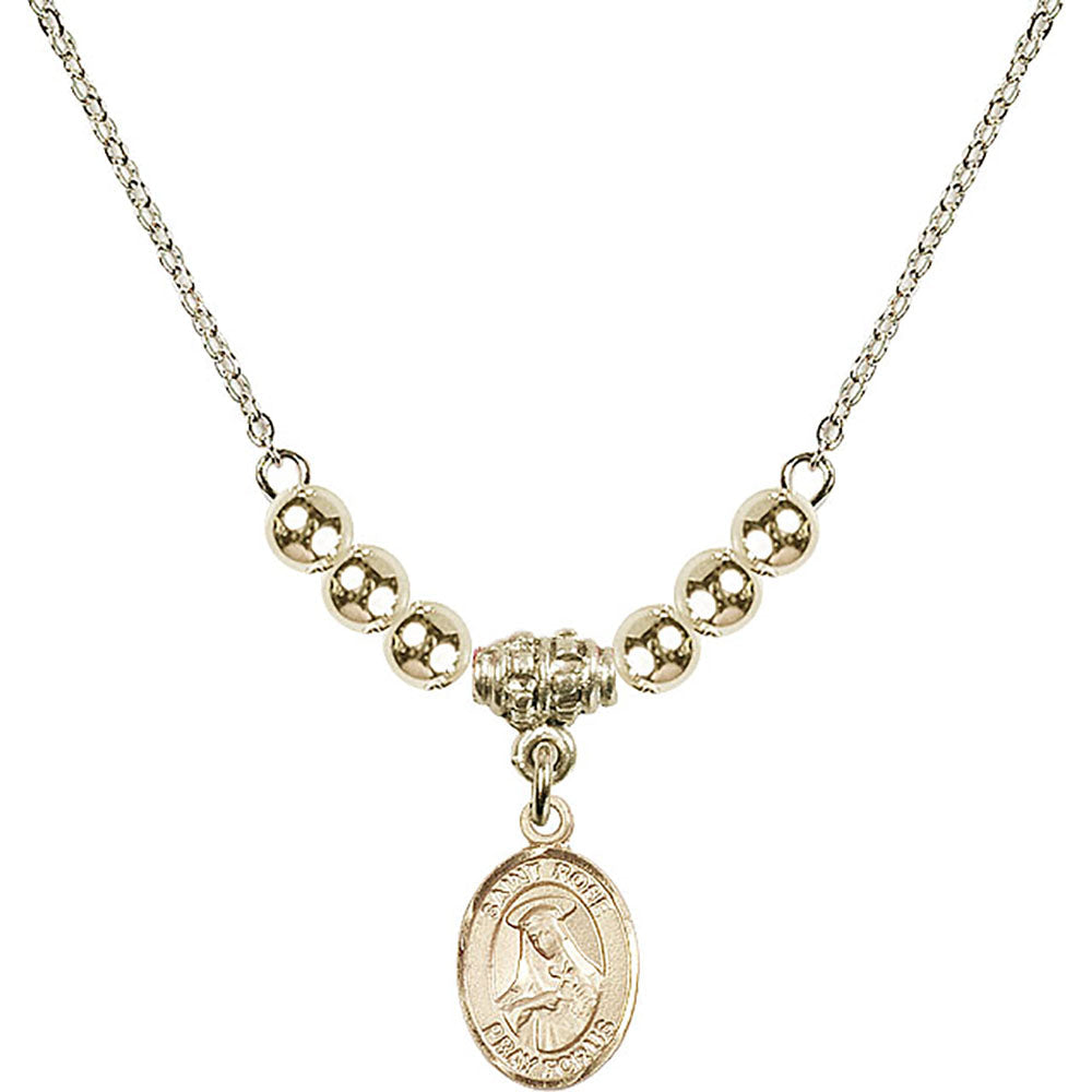 14kt Gold Filled Saint Rose of Lima Birthstone Necklace with Gold Filled Beads - 9095